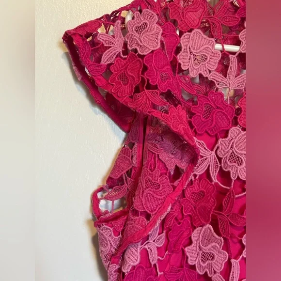 Shoshanna Rachel Floral Lace Midi Dress Magenta Rose cocktail event - Picture 12 of 16
